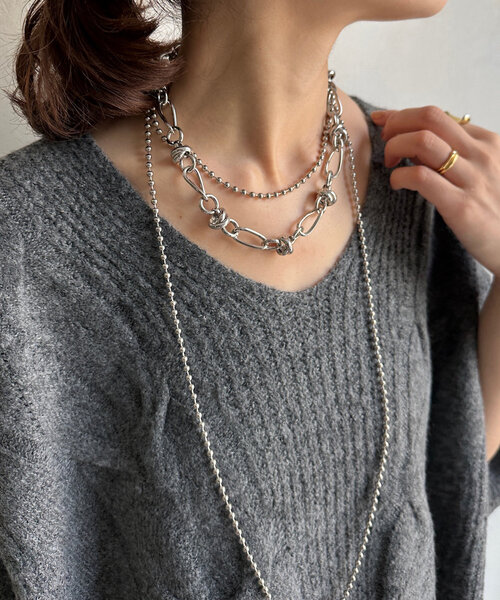 [LAZYDAWN] circle chain necklace ネックレス☆MAMAMOO着用 ボリュームミックスチェーンネックレス（ネックレス）｜DouDou