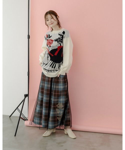 ScoLar（スカラー）の「543256：女の子とピアノ柄 ジャガードニットプルオーバー（ニット/セーター・レディース・アイボリー/ブラック・M）」の20枚目の写真