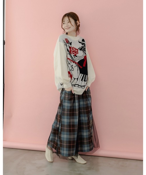 ScoLar（スカラー）の「543256：女の子とピアノ柄 ジャガードニットプルオーバー（ニット/セーター・レディース・アイボリー/ブラック・M）」の21枚目の写真