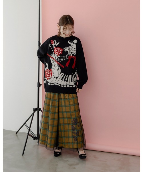 ScoLar（スカラー）の「543256：女の子とピアノ柄 ジャガードニットプルオーバー（ニット/セーター・レディース・アイボリー/ブラック・M）」の22枚目の写真