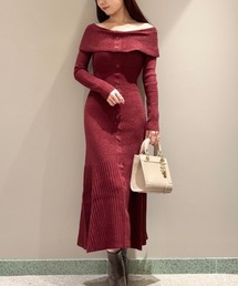 SNIDEL | 【WEB限定サイズあり】オフショルボタンニットワンピース(ワンピース)