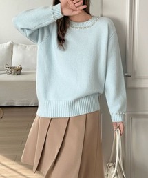 バールニット 華やか ビジュートップス
