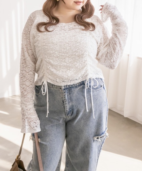 CLETTE(クレット)の「ドロストリボンレースプルオーバー(Tシャツ/カットソー・レディース・アイボリー/ブラック/ホワイト・LL/3L/4L)」の11枚目の写真