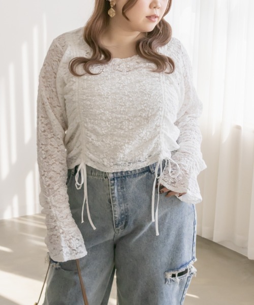 CLETTE(クレット)の「ドロストリボンレースプルオーバー(Tシャツ/カットソー・レディース・アイボリー/ブラック/ホワイト・LL/3L/4L)」の10枚目の写真