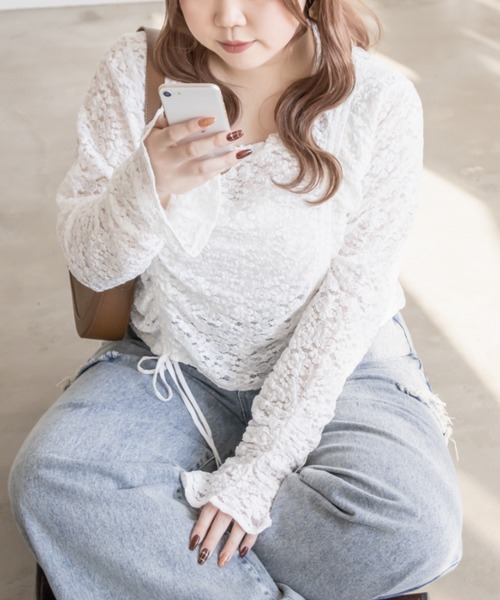CLETTE(クレット)の「ドロストリボンレースプルオーバー(Tシャツ/カットソー・レディース・アイボリー/ブラック/ホワイト・LL/3L/4L)」の9枚目の写真