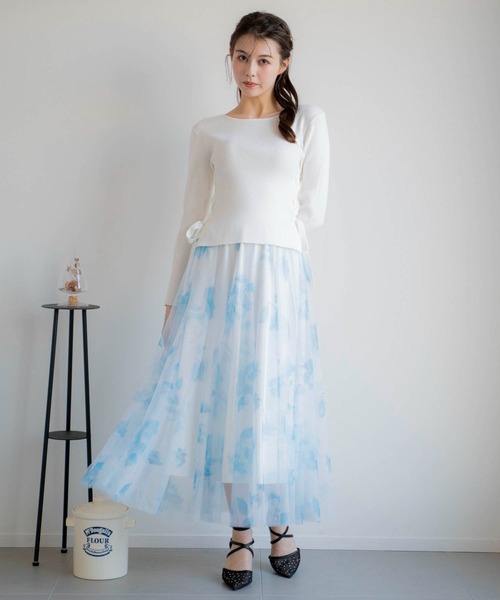 NOELA（ノエラ）の「フラワースタッズチュールスカート（スカート・レディース・イエロー/ピンク/ネイビー・フリー）」の4枚目の写真