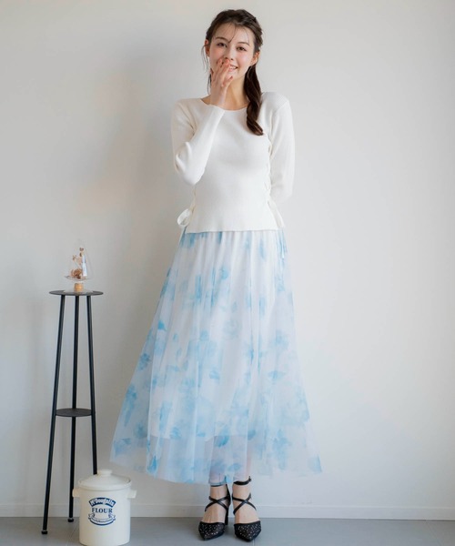 NOELA（ノエラ）の「フラワースタッズチュールスカート（スカート・レディース・イエロー/ピンク/ネイビー・フリー）」の5枚目の写真