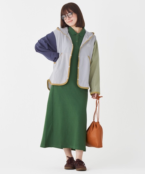 KRIFF MAYER（クリフメイヤー）の「かるさらエアーボタンフードJK（その他アウター・レディース・チャコール/セージグリーン/カラフル/ネイビー/グレー・LARGE/MEDIUM）」の16枚目の写真