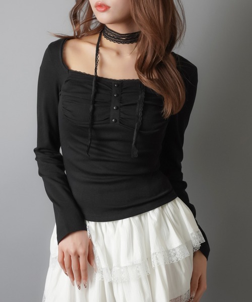 SPINNS(スピンズ)の「ZIP!で紹介されました♪【セットアイテム】長袖カットソー/ロンT/レースタイ付き(Tシャツ/カットソー・レディース・チャコール/アイボリー/ブラウン/ブラック・ONESIZE)」の18枚目の写真