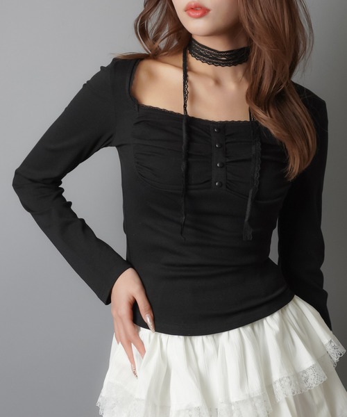 SPINNS(スピンズ)の「ZIP!で紹介されました♪【セットアイテム】長袖カットソー/ロンT/レースタイ付き(Tシャツ/カットソー・レディース・チャコール/アイボリー/ブラウン/ブラック・ONESIZE)」の20枚目の写真