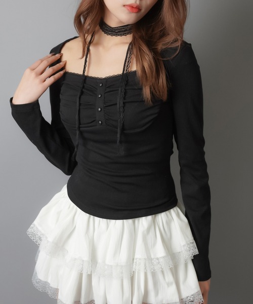 SPINNS(スピンズ)の「ZIP!で紹介されました♪【セットアイテム】長袖カットソー/ロンT/レースタイ付き(Tシャツ/カットソー・レディース・チャコール/アイボリー/ブラウン/ブラック・ONESIZE)」の21枚目の写真