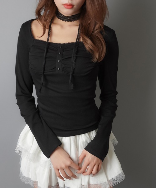SPINNS(スピンズ)の「ZIP!で紹介されました♪【セットアイテム】長袖カットソー/ロンT/レースタイ付き(Tシャツ/カットソー・レディース・チャコール/アイボリー/ブラウン/ブラック・ONESIZE)」の19枚目の写真
