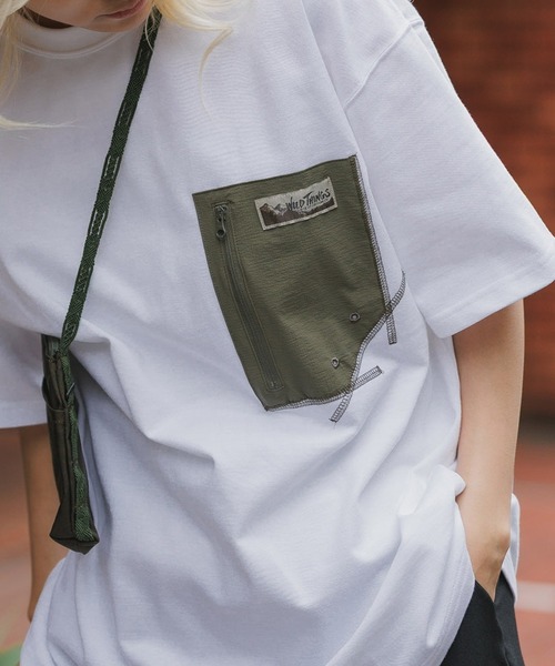 WILD THINGS(ワイルドシングス)の「WILD THINGS/ワイルドシングス CAMP POCKET TEE ポケットTシャツ メンズ 夏物 夏服(Tシャツ/カットソー・メンズ・ホワイト/ダークネイビー/ブラック・M/L/XL)」の2枚目の写真