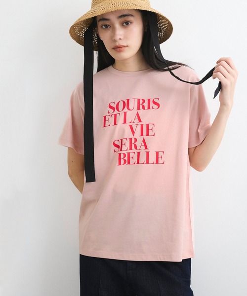VIS(ビス)の「【接触冷感/洗える】アソートロゴプリントTシャツ(Tシャツ/カットソー・レディース・チャコールグレー/ホワイト/ピンク・FREE)」の1枚目の写真