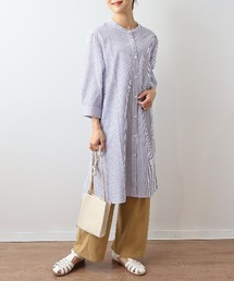 MB mint breeze | 【L～6L 大きいサイズ】シアーサッカーストライプバンドカラーワンピース(ワンピース)