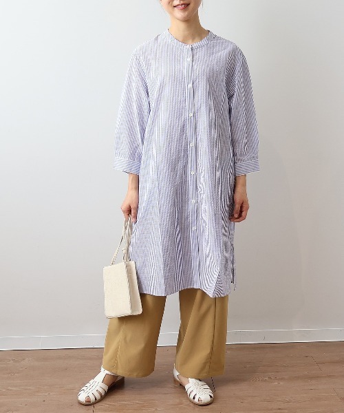 MB mint breeze（エムビーミントブリーズ）の「【L～6L 大きいサイズ】シアーサッカーストライプバンドカラーワンピース（ワンピース・レディース・オレンジ/ネイビー・5L/LL/3L/4L/6L/L）」の6枚目の写真