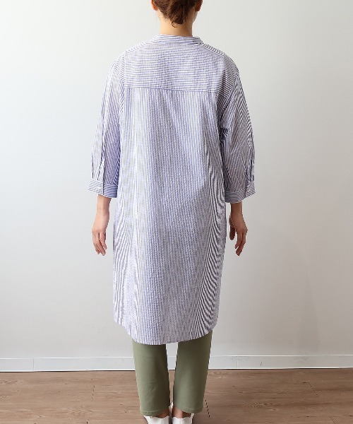 MB mint breeze（エムビーミントブリーズ）の「【L～6L 大きいサイズ】シアーサッカーストライプバンドカラーワンピース（ワンピース・レディース・オレンジ/ネイビー・5L/LL/3L/4L/6L/L）」の11枚目の写真