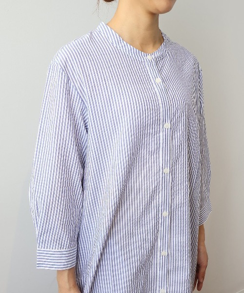 MB mint breeze（エムビーミントブリーズ）の「【L～6L 大きいサイズ】シアーサッカーストライプバンドカラーワンピース（ワンピース・レディース・オレンジ/ネイビー・5L/LL/3L/4L/6L/L）」の12枚目の写真