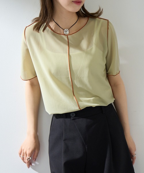 MAISON BREEZE reveur(メゾンブリーズレヴール)の「【MAISON BREEZE reveur】2WAYメローシアーカットソー DTK(Tシャツ/カットソー・レディース・ライトブルー/ブラック/ベージュ/ライトグリーン・FREE)」の3枚目の写真