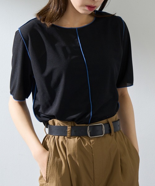 MAISON BREEZE reveur(メゾンブリーズレヴール)の「【MAISON BREEZE reveur】2WAYメローシアーカットソー DTK(Tシャツ/カットソー・レディース・ライトブルー/ブラック/ベージュ/ライトグリーン・FREE)」の2枚目の写真