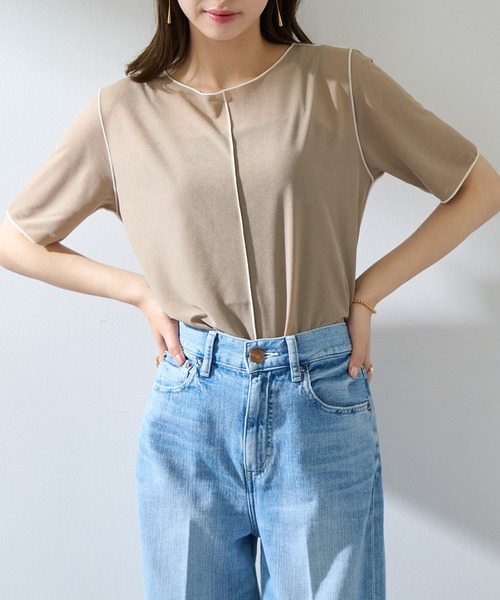 MAISON BREEZE reveur(メゾンブリーズレヴール)の「【MAISON BREEZE reveur】2WAYメローシアーカットソー DTK(Tシャツ/カットソー・レディース・ライトブルー/ブラック/ベージュ/ライトグリーン・FREE)」の6枚目の写真