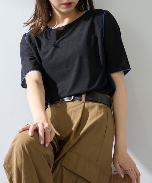 MAISON BREEZE reveur(メゾンブリーズレヴール)の「【MAISON BREEZE reveur】2WAYメローシアーカットソー DTK(Tシャツ/カットソー・レディース・ライトブルー/ブラック/ベージュ/ライトグリーン・FREE)」の12枚目の写真