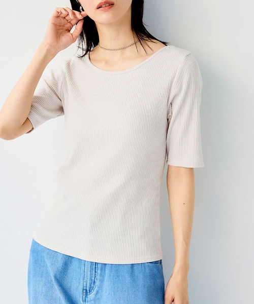 CROSS FUNCTION（クロスファンクション）の「《UVカット》前後2wayテレコ５分袖Tシャツ【CF/クロスファンクション】（Tシャツ/カットソー・レディース・ライトグレー/オフホワイト/ブラック・M/L/LL）」の11枚目の写真