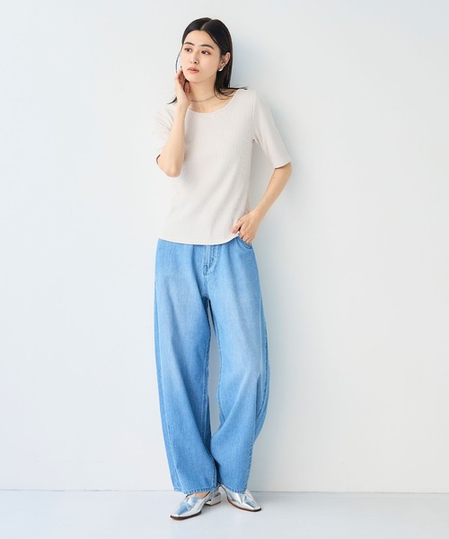 CROSS FUNCTION（クロスファンクション）の「《UVカット》前後2wayテレコ５分袖Tシャツ【CF/クロスファンクション】（Tシャツ/カットソー・レディース・ライトグレー/オフホワイト/ブラック・M/L/LL）」の12枚目の写真