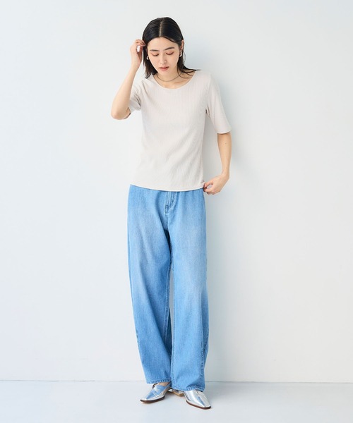 CROSS FUNCTION（クロスファンクション）の「《UVカット》前後2wayテレコ５分袖Tシャツ【CF/クロスファンクション】（Tシャツ/カットソー・レディース・ライトグレー/オフホワイト/ブラック・M/L/LL）」の13枚目の写真