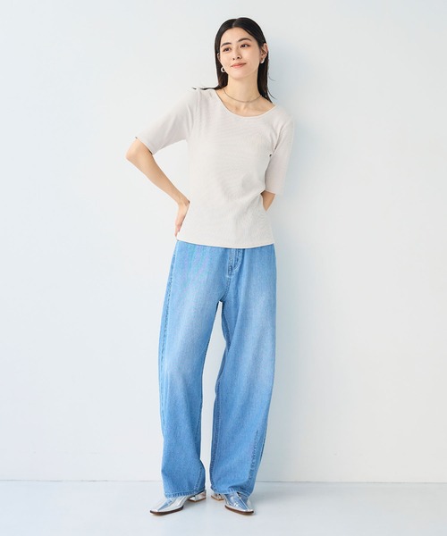 CROSS FUNCTION（クロスファンクション）の「《UVカット》前後2wayテレコ５分袖Tシャツ【CF/クロスファンクション】（Tシャツ/カットソー・レディース・ライトグレー/オフホワイト/ブラック・M/L/LL）」の14枚目の写真