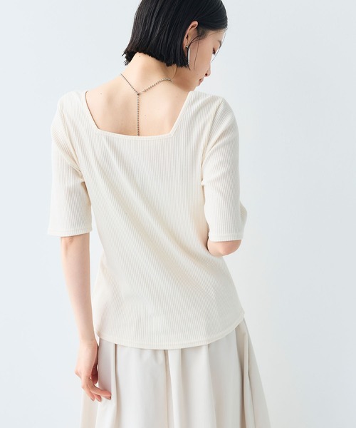 CROSS FUNCTION（クロスファンクション）の「《UVカット》前後2wayテレコ５分袖Tシャツ【CF/クロスファンクション】（Tシャツ/カットソー・レディース・ライトグレー/オフホワイト/ブラック・M/L/LL）」の4枚目の写真