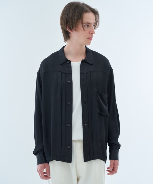 ESTNATION（エストネーション）の「ESTNATION / ガーメントウォッシュ レーヨンサテンシャツ（シャツ/ブラウス・メンズ・ブラック/ターコイズブルー・MEDIUM/LARGE）」の2枚目の写真