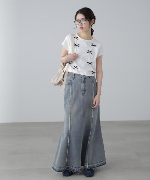 FREE'S MART（フリーズマート）の「◆リボンTシャツ（Tシャツ/カットソー・レディース・ホワイト/ピンク/ブラック・FREE）」の4枚目の写真