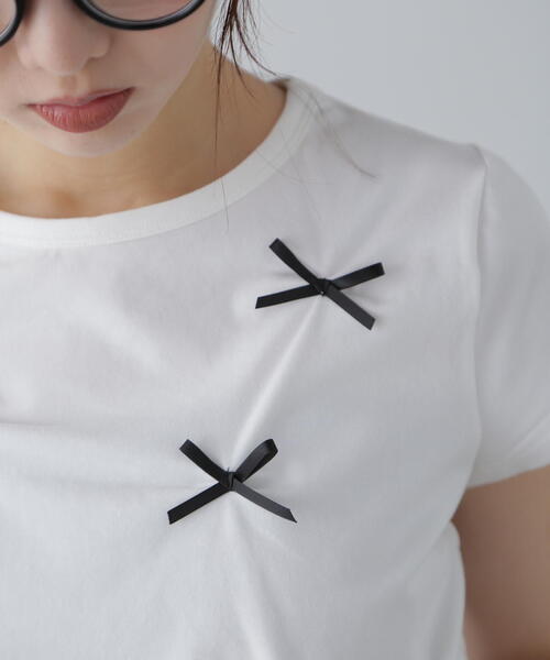 FREE'S MART（フリーズマート）の「◆リボンTシャツ（Tシャツ/カットソー・レディース・ホワイト/ピンク/ブラック・FREE）」の6枚目の写真