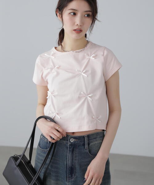 FREE'S MART（フリーズマート）の「◆リボンTシャツ（Tシャツ/カットソー・レディース・ホワイト/ピンク/ブラック・FREE）」の9枚目の写真