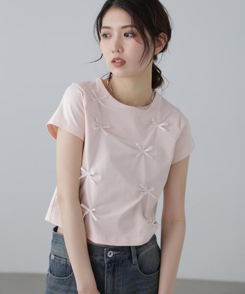 FREE'S MART（フリーズマート）の「◆リボンTシャツ（Tシャツ/カットソー・レディース・ホワイト/ピンク/ブラック・FREE）」の10枚目の写真