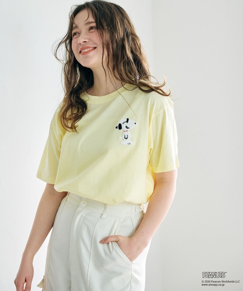 PEANUTS(ピーナッツ)の「【PEANUTS/ピーナッツ】SNOOPY/スヌーピーワンポイントサガラ刺繍半袖Tシャツ(Tシャツ/カットソー・レディース・ピンク/ベージュ/ネイビー/杢グレー/イエロー/ブラック・M/L/LL/3L)」の20枚目の写真