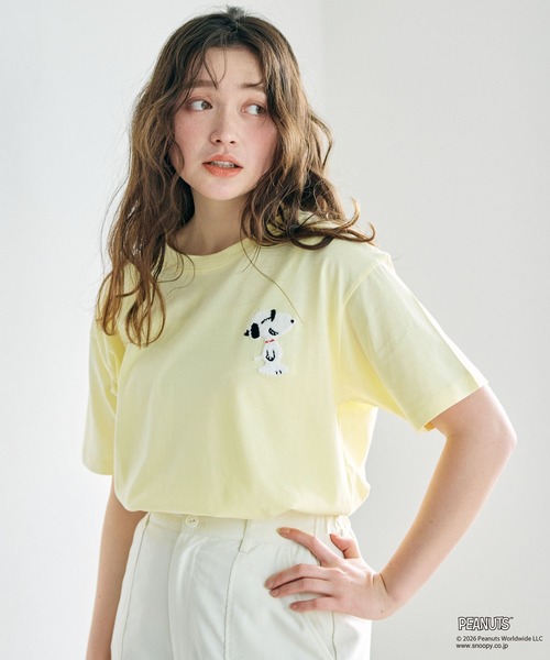 PEANUTS(ピーナッツ)の「【PEANUTS/ピーナッツ】SNOOPY/スヌーピーワンポイントサガラ刺繍半袖Tシャツ(Tシャツ/カットソー・レディース・ピンク/ベージュ/ネイビー/杢グレー/イエロー/ブラック・M/L/LL/3L)」の22枚目の写真