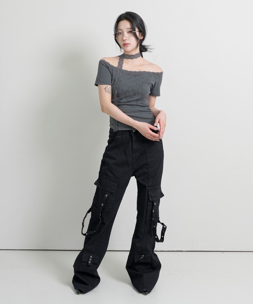 FOLLOWIN(フォロウィン)の「エンジェルボートネックレースマフラーセット半袖Tシャツ(Tシャツ/カットソー・レディース・ホワイト/グレー/ブラック・FREE)」の10枚目の写真