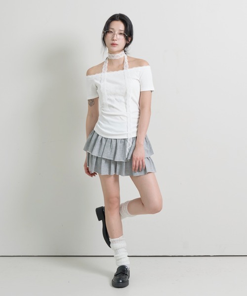 FOLLOWIN(フォロウィン)の「エンジェルボートネックレースマフラーセット半袖Tシャツ(Tシャツ/カットソー・レディース・ホワイト/グレー/ブラック・FREE)」の13枚目の写真