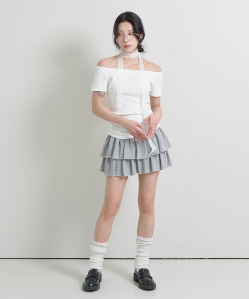 FOLLOWIN(フォロウィン)の「エンジェルボートネックレースマフラーセット半袖Tシャツ(Tシャツ/カットソー・レディース・ホワイト/グレー/ブラック・FREE)」の22枚目の写真