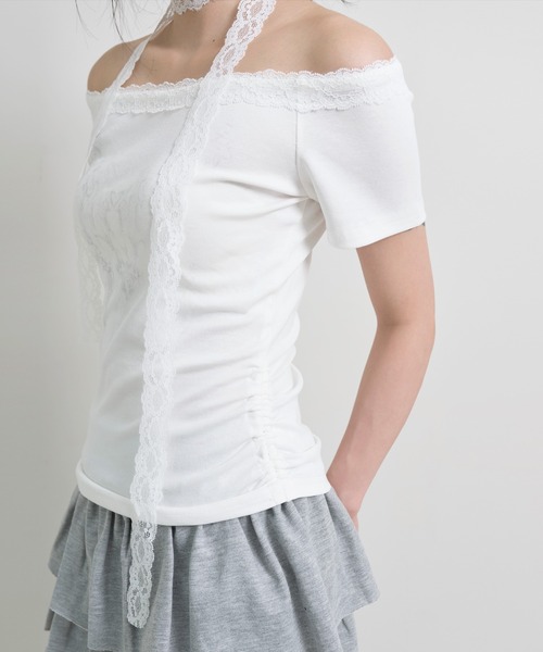 FOLLOWIN(フォロウィン)の「エンジェルボートネックレースマフラーセット半袖Tシャツ(Tシャツ/カットソー・レディース・ホワイト/グレー/ブラック・FREE)」の12枚目の写真