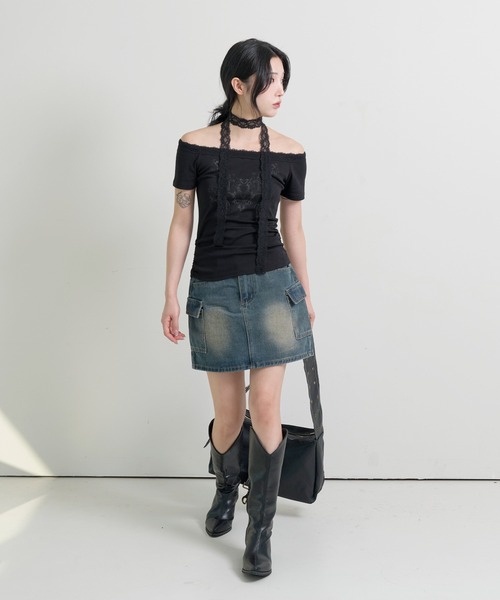 FOLLOWIN(フォロウィン)の「エンジェルボートネックレースマフラーセット半袖Tシャツ(Tシャツ/カットソー・レディース・ホワイト/グレー/ブラック・FREE)」の14枚目の写真