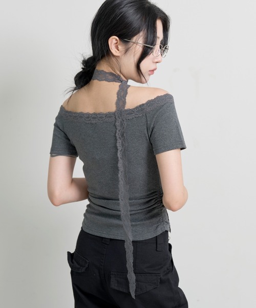 FOLLOWIN(フォロウィン)の「エンジェルボートネックレースマフラーセット半袖Tシャツ(Tシャツ/カットソー・レディース・ホワイト/グレー/ブラック・FREE)」の19枚目の写真