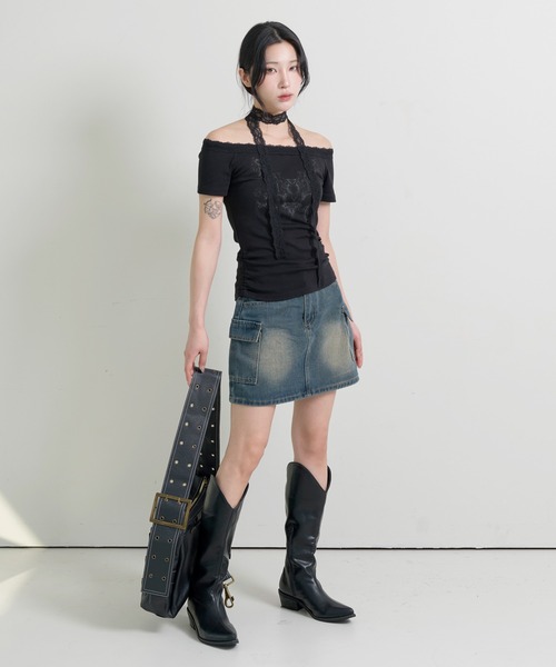 FOLLOWIN(フォロウィン)の「エンジェルボートネックレースマフラーセット半袖Tシャツ(Tシャツ/カットソー・レディース・ホワイト/グレー/ブラック・FREE)」の17枚目の写真