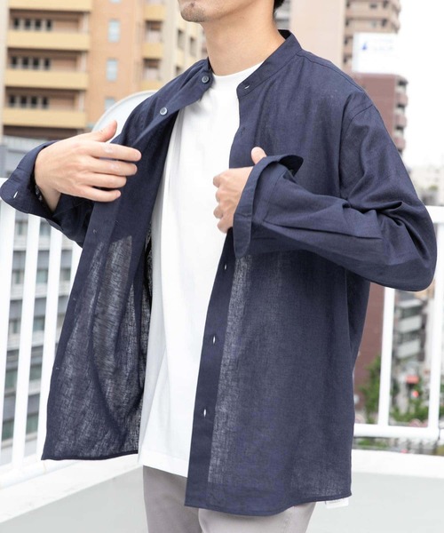URBAN RESEARCH ROSSO MEN(アーバンリサーチロッソメン)の「『WEB限定』『XLサイズあり』リラックスコットンリネンバンドカラー長袖シャツ(シャツ/ブラウス・メンズ・ネイビー/ベージュ/ブルー系その他/ベージュ系その他/ホワイト/ブルー・SMALL/MEDIUM/LARGE/X-LARGE)」の4枚目の写真
