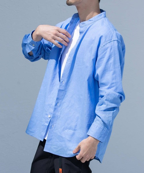 URBAN RESEARCH ROSSO MEN(アーバンリサーチロッソメン)の「『WEB限定』『XLサイズあり』リラックスコットンリネンバンドカラー長袖シャツ(シャツ/ブラウス・メンズ・ネイビー/ベージュ/ブルー系その他/ベージュ系その他/ホワイト/ブルー・SMALL/MEDIUM/LARGE/X-LARGE)」の7枚目の写真