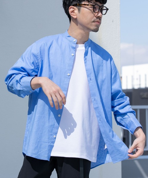 URBAN RESEARCH ROSSO MEN(アーバンリサーチロッソメン)の「『WEB限定』『XLサイズあり』リラックスコットンリネンバンドカラー長袖シャツ(シャツ/ブラウス・メンズ・ネイビー/ベージュ/ブルー系その他/ベージュ系その他/ホワイト/ブルー・SMALL/MEDIUM/LARGE/X-LARGE)」の8枚目の写真