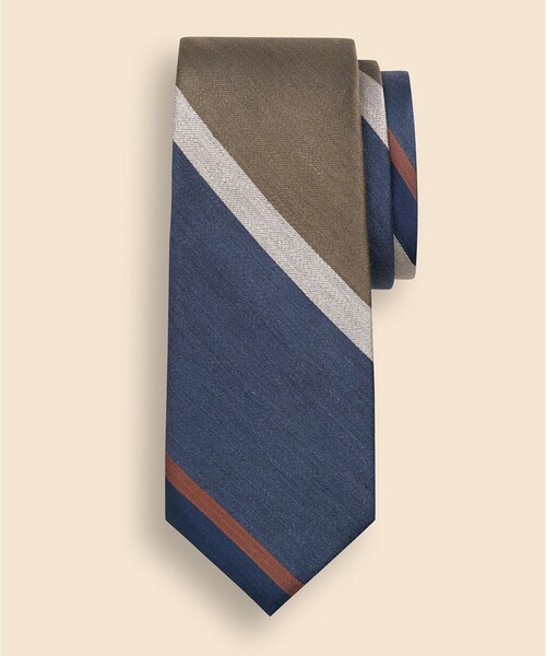BROOKS BROTHERS(ブルックスブラザーズ)の「リネン/シルク ワイドストライプタイ(ネクタイ・メンズ・オリーブ/イエロー・ONE SIZE)」の1枚目の写真