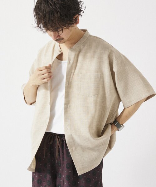 JOURNAL STANDARD relume（ジャーナルスタンダード　レリューム）の「TECH CANVAS バンドカラー 半袖シャツ（シャツ/ブラウス・メンズ・ブラック/アイボリー/クリアブルー/ライトグレー・SMALL/MEDIUM/LARGE）」の2枚目の写真